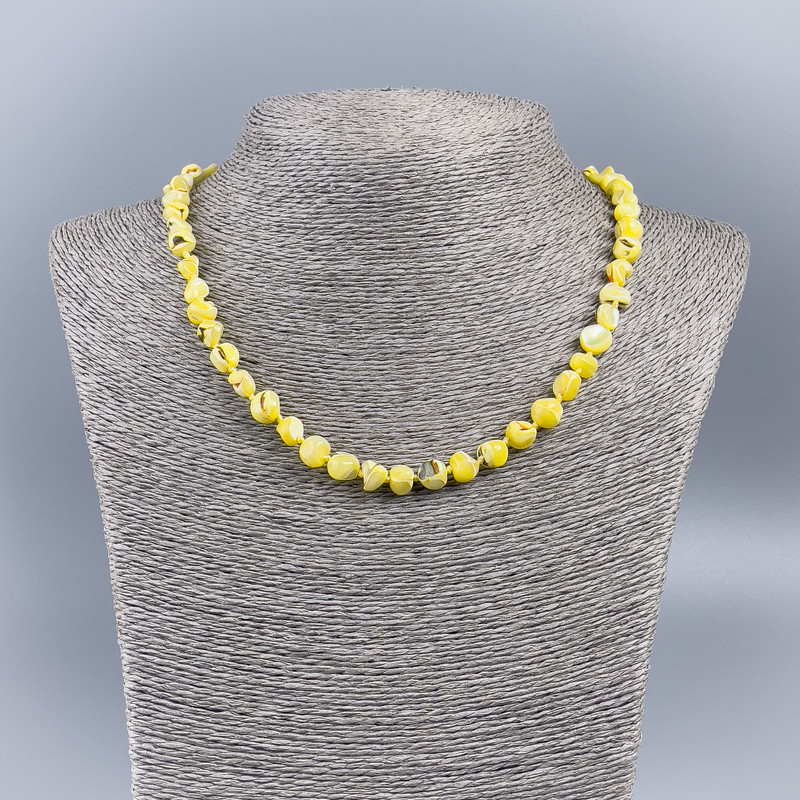 Natural Mother-of-Pearl Necklace (tinted) Lemon Yellow Round Rondelle Beads, 8mm diameter, 48cm length