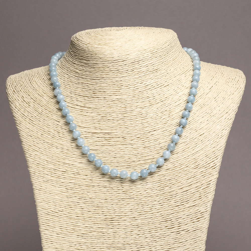 Aquamarine Necklace - Smooth Bead, 6mm Diameter, 45cm Length
