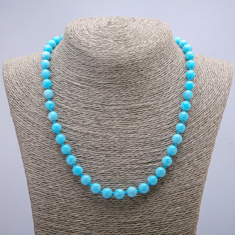 Aquamarine natural gemstone necklace - smooth bead, 6 mm diameter, 48 cm length +