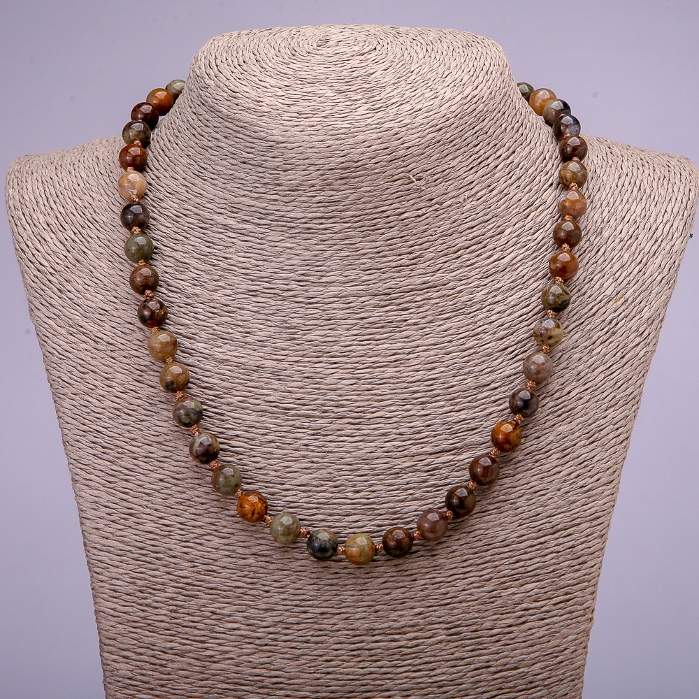 Natural Jasper Stone Necklace, smooth round beads, diameter 8 mm (±), length 45 cm