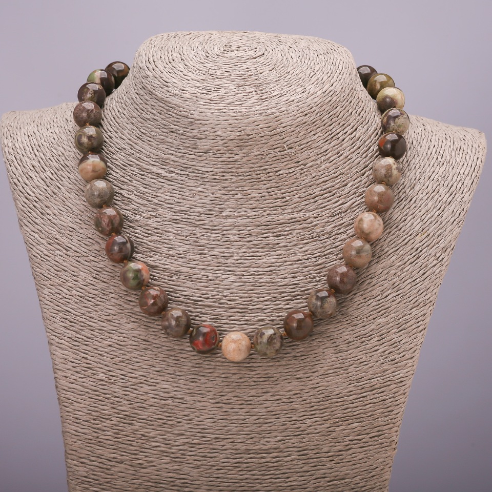 Natural Stone Picasso Jasper Necklace with Smooth Beads, 12 mm Diameter (±), 45 cm Length