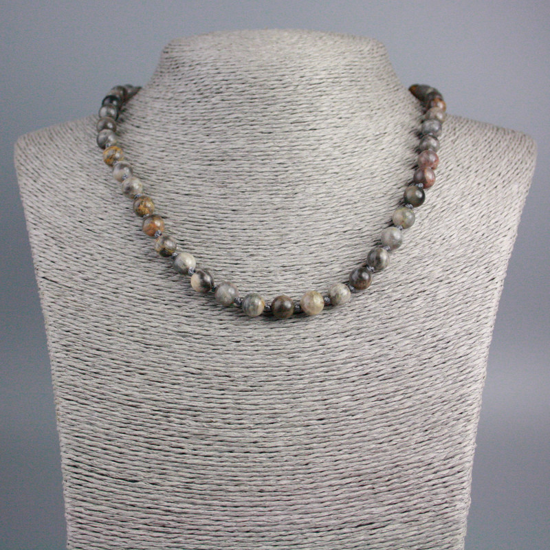 Selenite Necklace with Natural Stone, Smooth Beads, 8 mm Diameter, Length About 47 cm