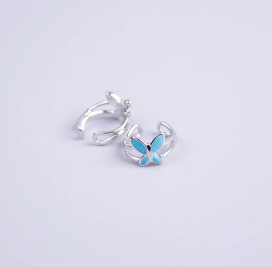 Kaf Xuping Rhodium with Blue Enamel Butterfly 11x7mm +