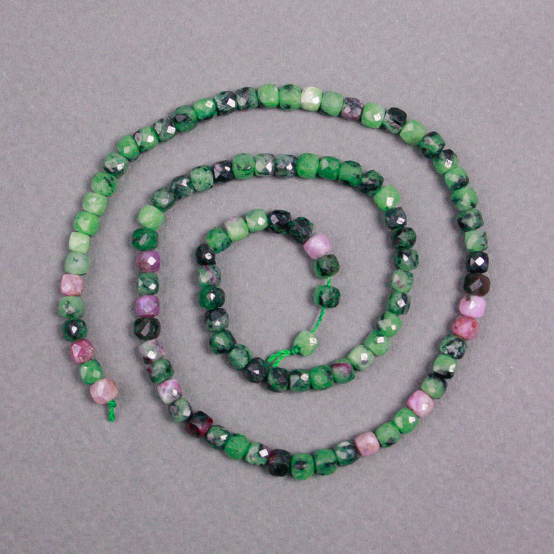 Natural Zoisite Beads on Thread, Faceted Cubes, 4x4 mm diameter ±, 40 cm length ±