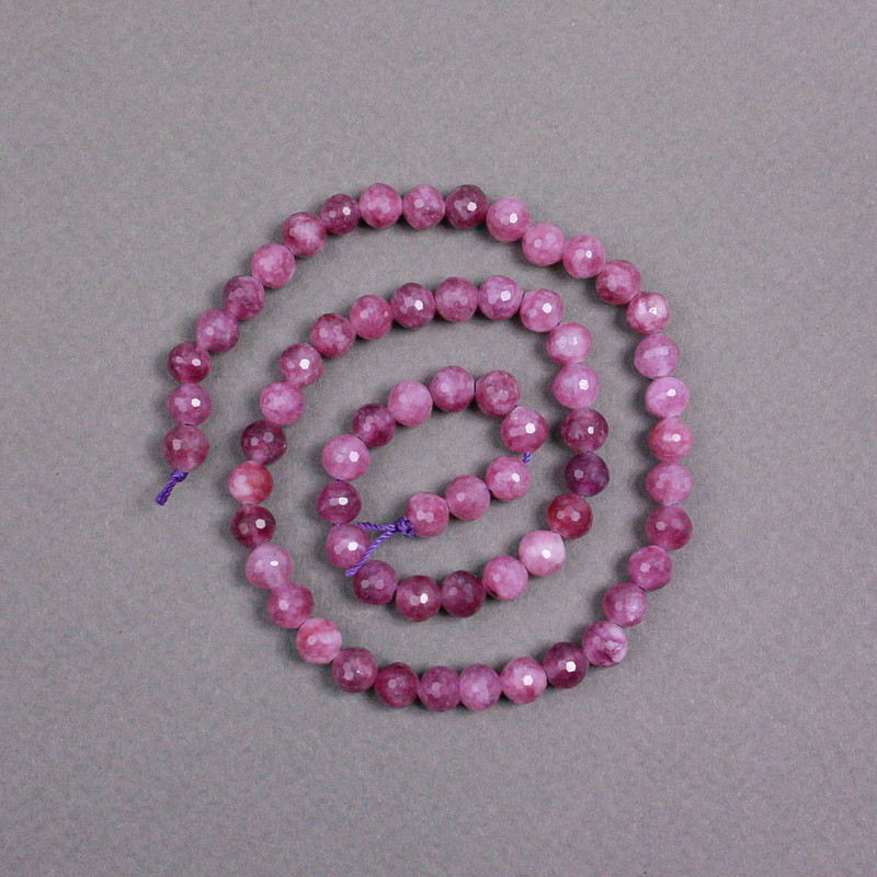 Rubellite Tourmaline Beads on Thread, Faceted Round Bead, 6 mm Diameter, 38 cm Length