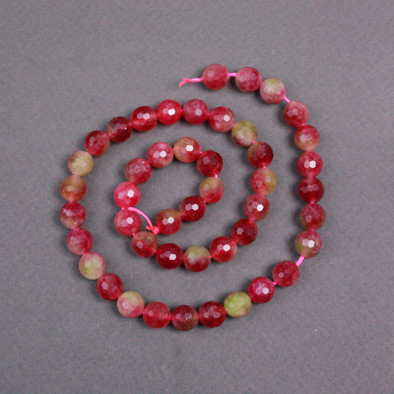Polychrome Tourmaline Beads on Thread, Faceted Round Bead, 8mm diameter, 38cm length