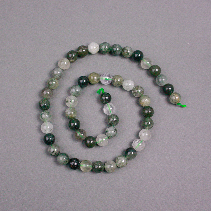 Rutilated Quartz Beads on Thread, natural stone, smooth round beads, 6 mm diameter, length 39 cm