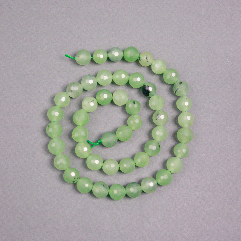 Prehnite beads on a thread, natural stone, faceted ball, diameter 8 mm +/-, length 39 cm +/-