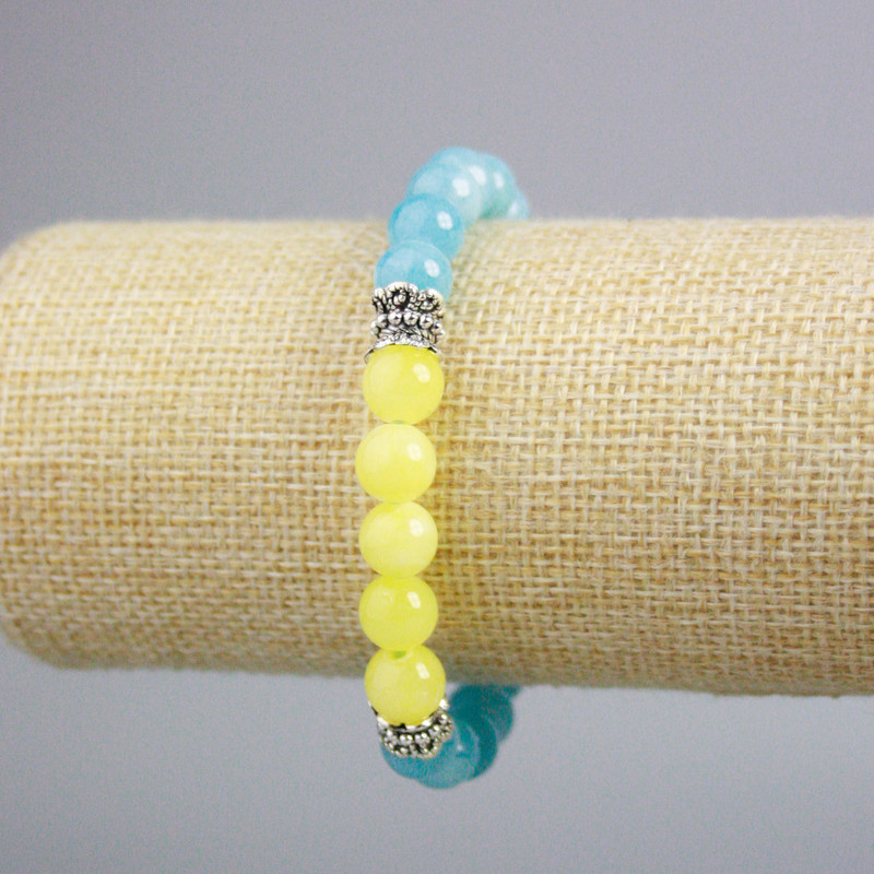 Bracelet "Ukraine" Aquamarine (imitation), Citrine (imitation) smooth beads, diameter 8.5 mm, length 18 cm ± (stretch)