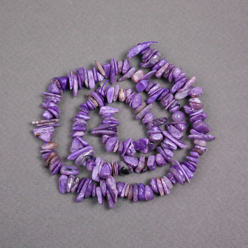 Charoite Beads on Thread, natural stone chip, 8×3 mm, length 40 cm ±