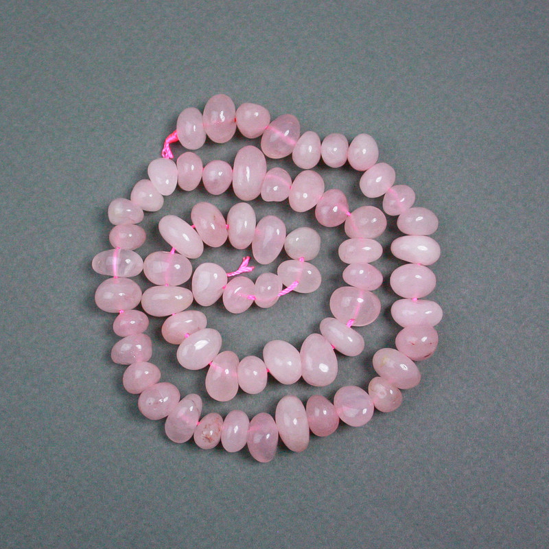Beads on Thread Pink Quartz Natural Stone Briolette, Diameter 10x7 mm, Length 40 cm