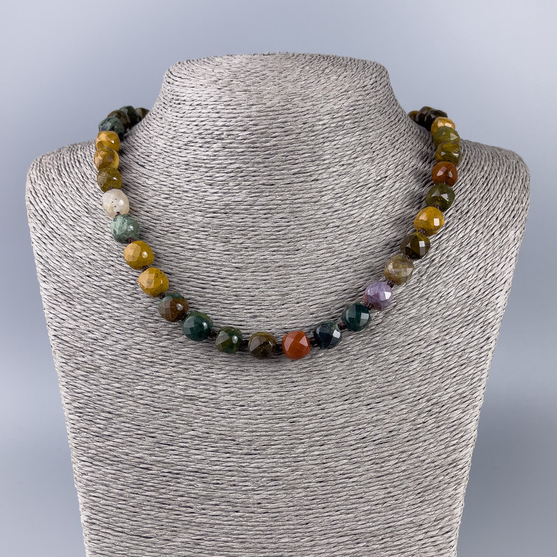 Jasper bead necklace, natural stone, faceted cubes, diameter 9x9 mm, length 50 cm