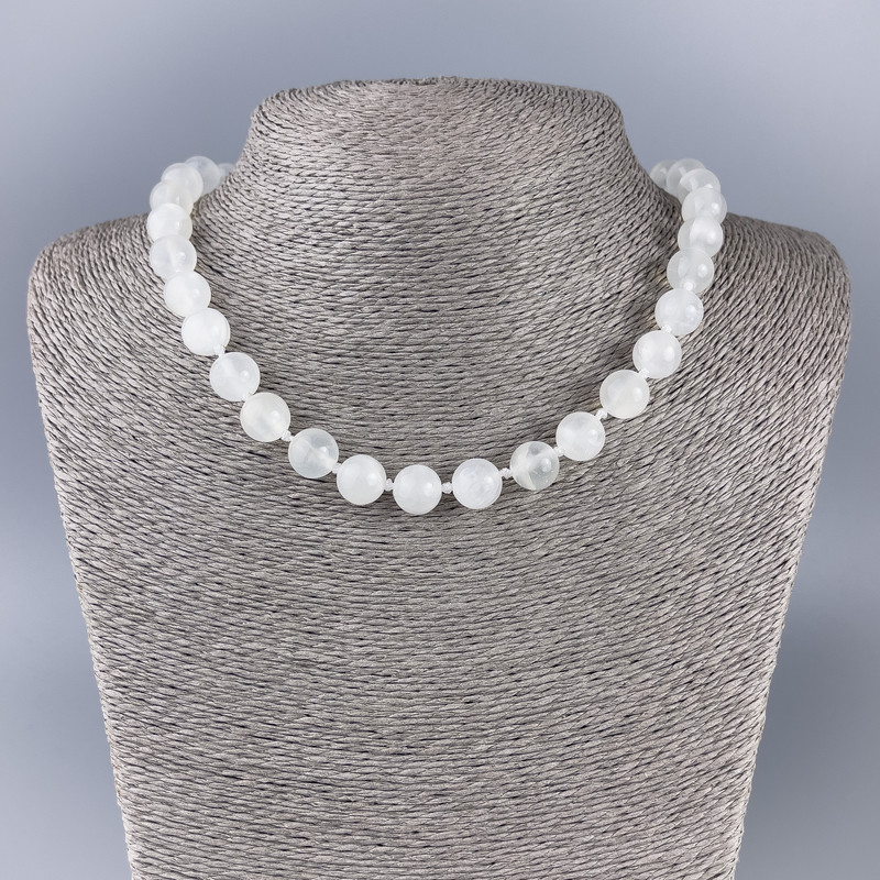 Necklace of White Quartz (Acrylic) Smooth Beads, 10.5 mm Diameter, 46 cm Long