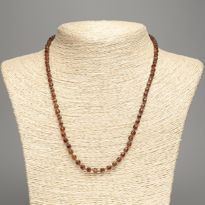 Garnet Necklace with Brownish Natural Faceted Cubes, 4x4 mm, Length 46 cm