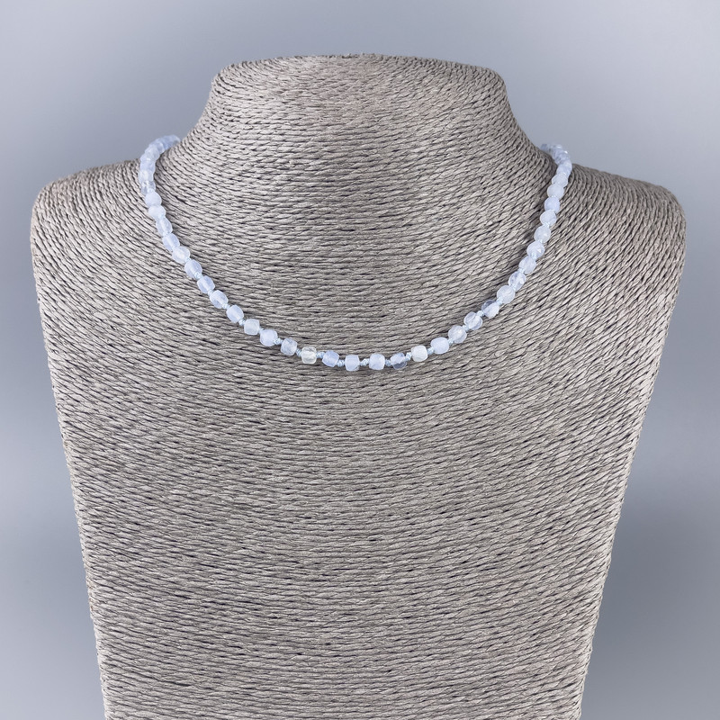 Agate Necklace (Blue Chalcedony) Faceted Cubes, 4x4 mm diameter, 51 cm long