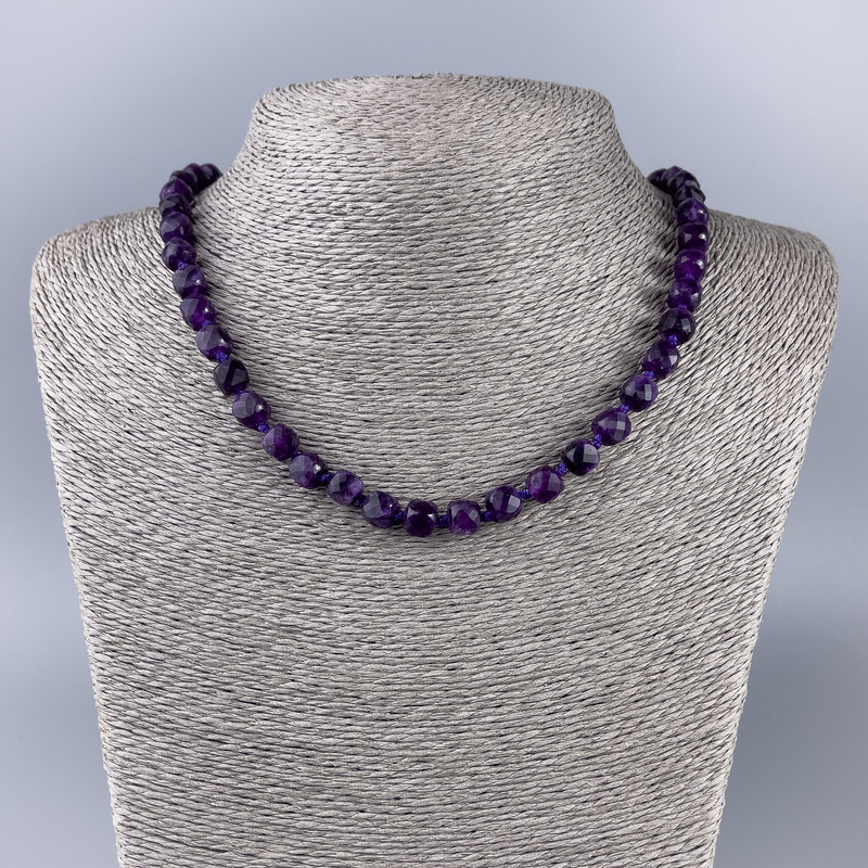 Sugilite Necklace with Natural Stone, Faceted Cube Beads, 7.5x7.5 mm, Length 50 cm