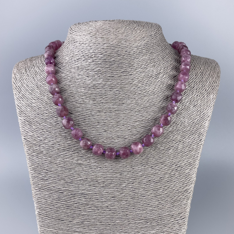 Rubellite Tourmaline Necklace, Faceted Cubes, Natural Stone, 9 x 9 mm, Length 50 cm
