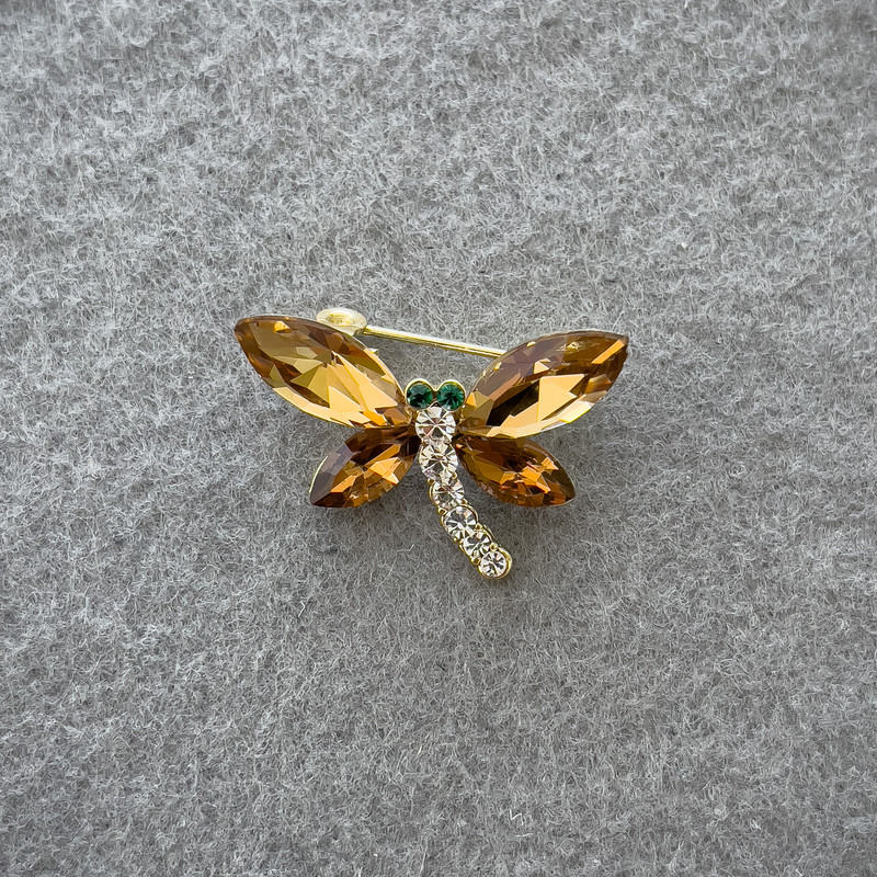 Butterfly Brooch with Yellow and White Crystals, Gold-Tone Metal 20×28 mm+