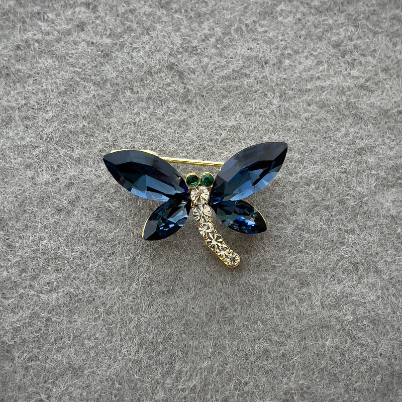 Butterfly Brooch with Blue and White Crystals on Golden Metal 20x28 mm+