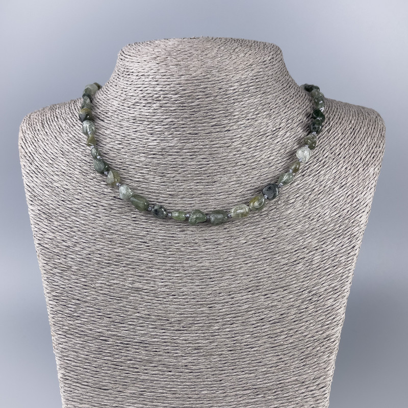 Beaded Necklace of Hairy Quartz, Natural Stone, Faceted Beads, Diameter 6x8 mm, Length 51 cm+