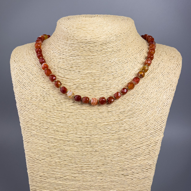 Carnelian Necklace with Faceted Cube Beads, Natural Stone, 7 mm Diameter, 50 cm Length