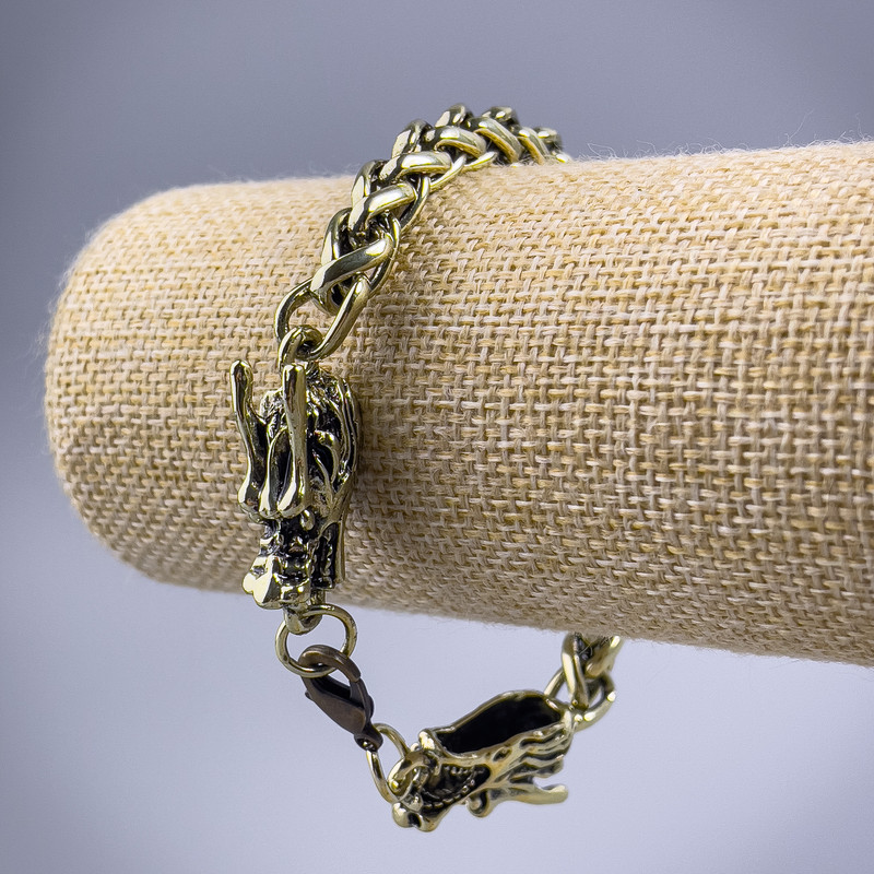 Chain Bracelet 'Dragon' gold-toned metal 10.5×30 mm, thickness 8 mm, length 21 cm +