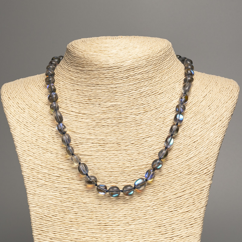 Opal Glass Necklace Gray-Blue Teardrop, 8x10 mm diameter, length 50 cm+