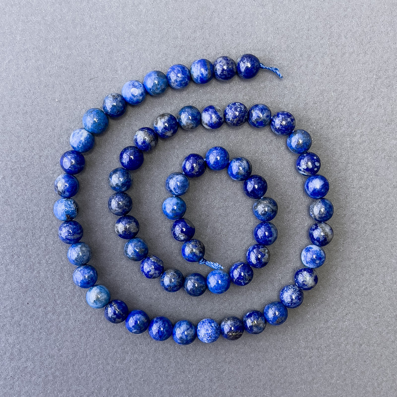 Lapis lazuli beads, natural stone, smooth round bead, diameter 6.5 mm, length 38 cm