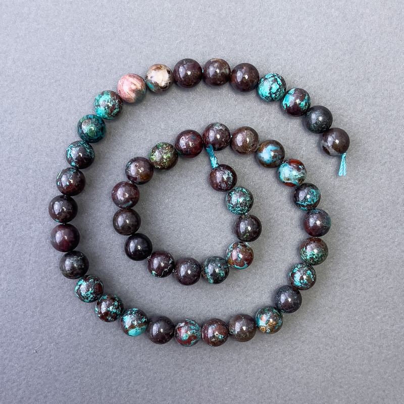 Chrysocolla Beads, natural stone, smooth round bead, 8.5 mm diameter, 39 cm length ±