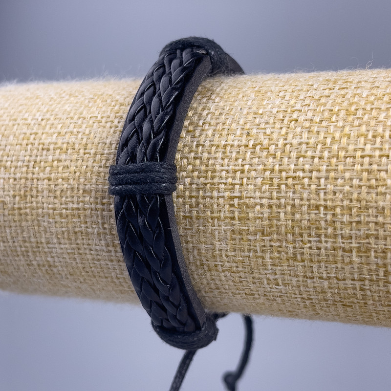 Bracelet, length 18-25 cm, thickness 12 mm, eco-leather, black, adjustable