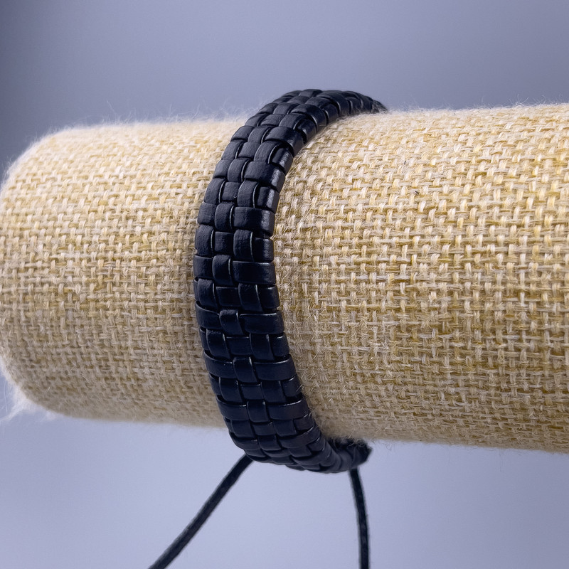 Bracelet, length 18-25 cm, thickness 12 mm, eco-leather, black, with adjustable clasp