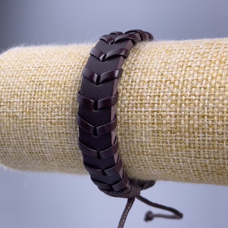 Bracelet, length 18–25 cm, thickness 13 mm, brown eco-leather, with adjustable fastening