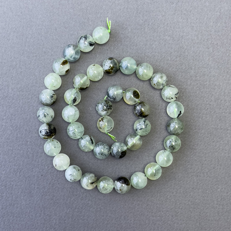 Prenite Beads, Natural Stone, Smooth Round Beads, Diameter 10mm ±, Length 39cm ±
