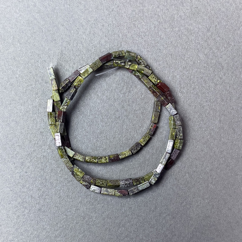 Dragon Blood Jasper Beads - natural rectangular gemstone, 2×4.5 mm, length 38 cm on thread