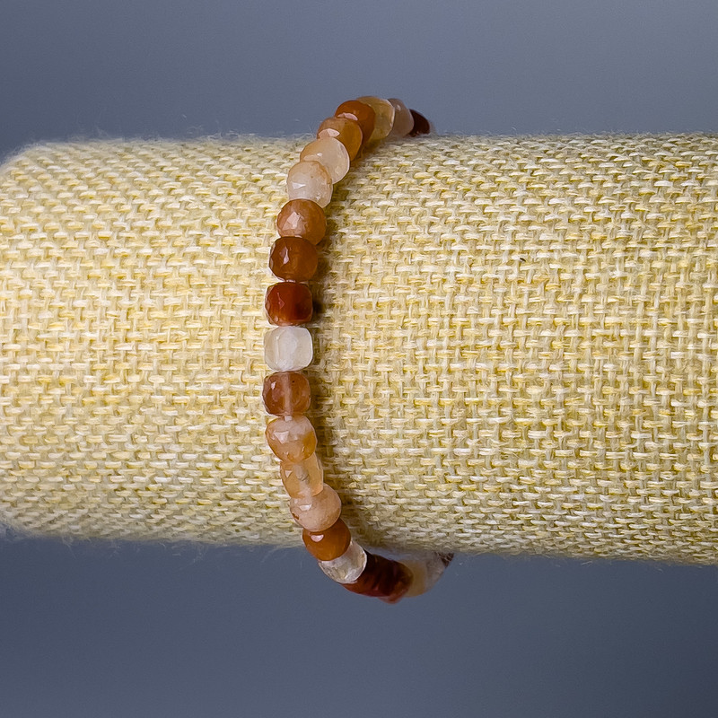 Bracelet Carnelian natural stone, faceted cube beads, 5 mm diameter, 18 cm length (stretch)
