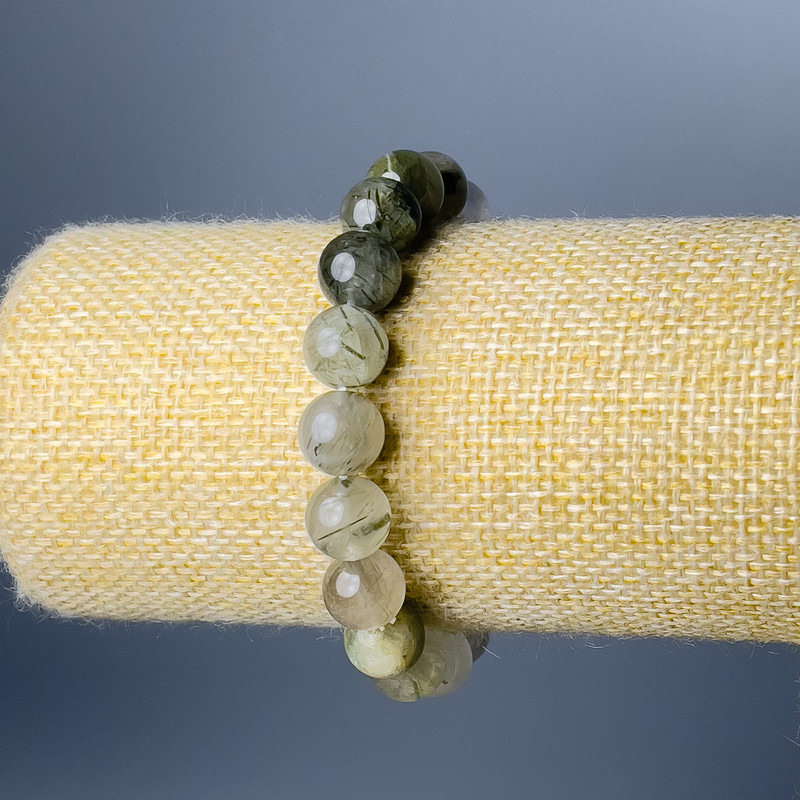 Hairy Rutile Quartz Bracelet with Natural Stone, Smooth Beads, 10 mm Diameter, 18 cm Length (Stretch)