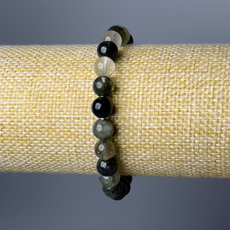 Hairy Rutile Quartz Bracelet, natural stone, smooth beads, 6 mm diameter, 18 cm length (stretch)