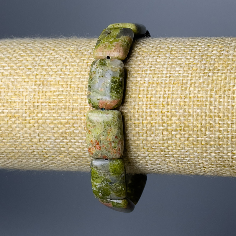 Heliotrope Jasper Bracelet, Natural Stone, Rectangular Link, 13×18 mm, Length 18 cm (Stretch)