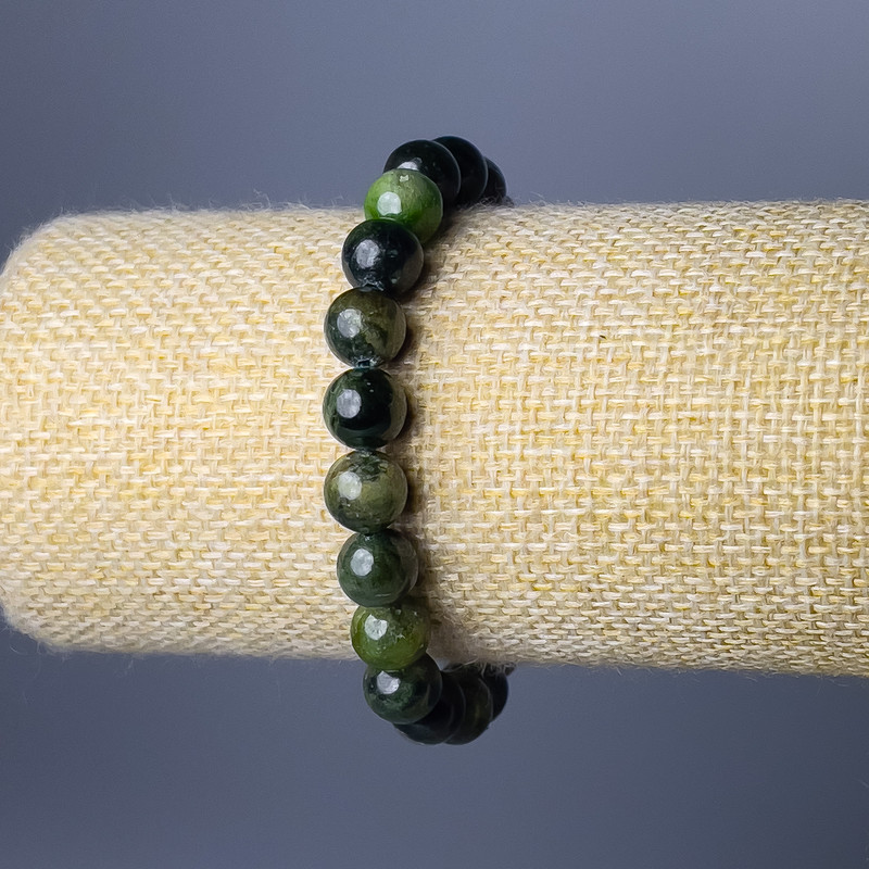 Diopside Bracelet, Natural Stone, Smooth Beads, 9 mm Diameter, 18 cm Length (Stretch)