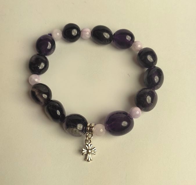 Amethyst bracelet, natural stone, faceted beads, diameter 9×11 mm ±, length 18 cm (stretch) with inserts