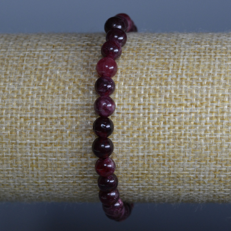 Tourmaline Rubellite Bracelet, natural stone, smooth bead, 6 mm diameter, 18 cm length (stretch)