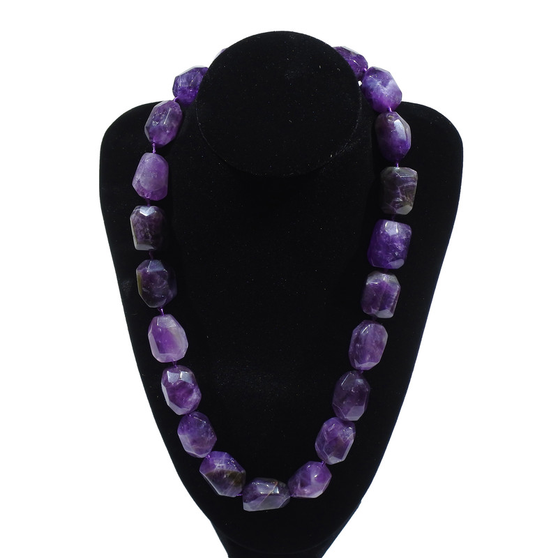 Amethyst Necklace, natural gemstone, faceted, diameter 15x20 mm ±, length 52 cm ±