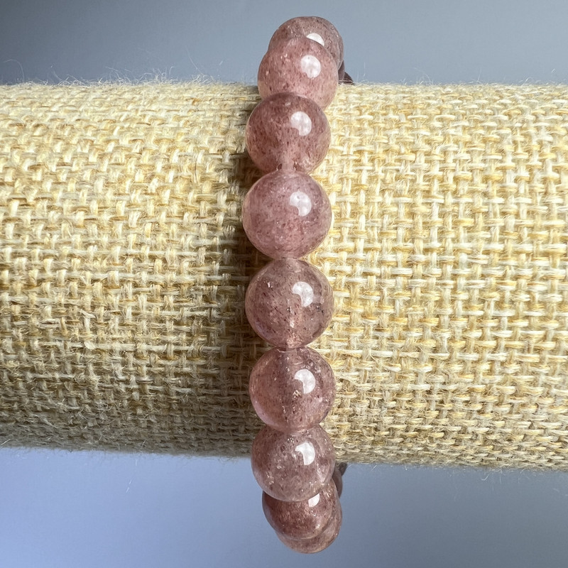 Strawberry Quartz Bracelet, natural stone, smooth bead, 10 mm diameter ±, length 18 cm ± (stretch)