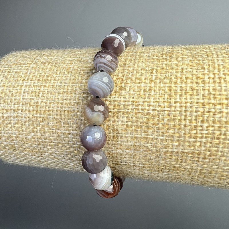 Bracelet Botswana Agate natural stone faceted bead, 8 mm diameter, 18 cm length (+/-) (stretch)