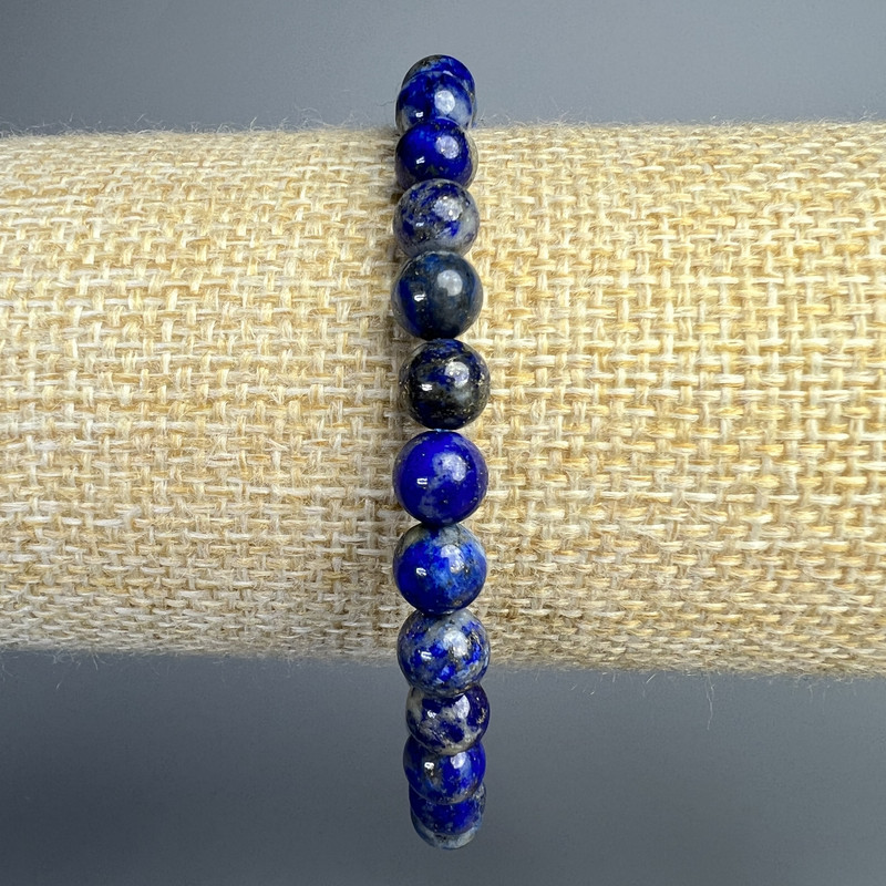 Lapis Lazuli Bracelet, Natural Stone, Smooth Beads, Diameter 6.5 mm, Length 18 cm (Stretch)