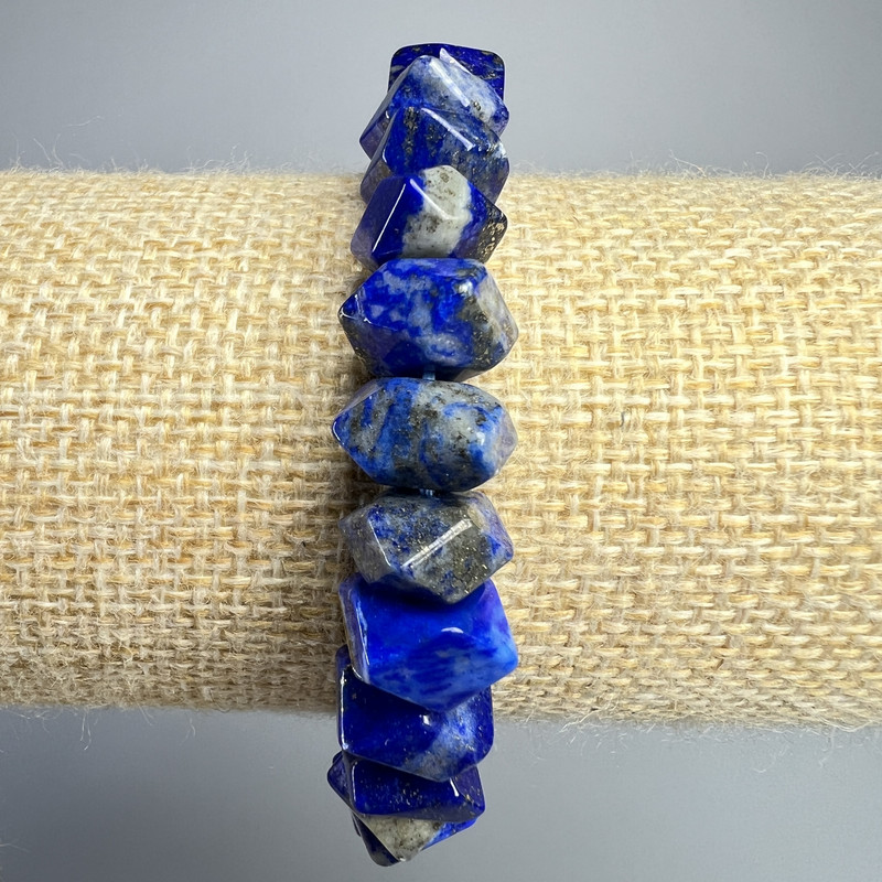 Lapis lazuli bracelet, natural stone, faceted rondelle beads, diameter 10x7mm ±, length 18cm ± (stretch)