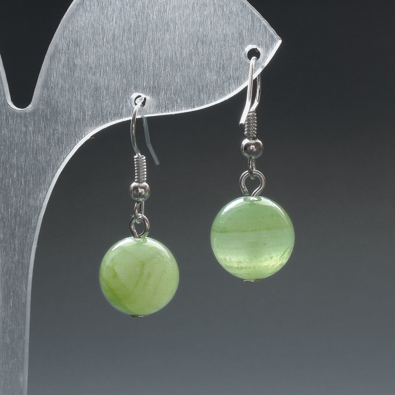 Earrings 'Onyx' (synthetic acrylic) smooth bead, 12mm diameter, 33mm length