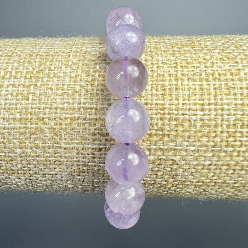 Bracelet Lavender Amethyst natural stone smooth bead, diameter 10 mm ±, length 18 cm ± (stretch)