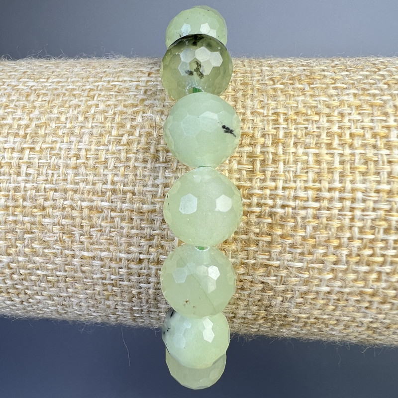 Bracelet Prehnite natural stone faceted bead, 10 mm diameter, 18 cm length ± (stretch)