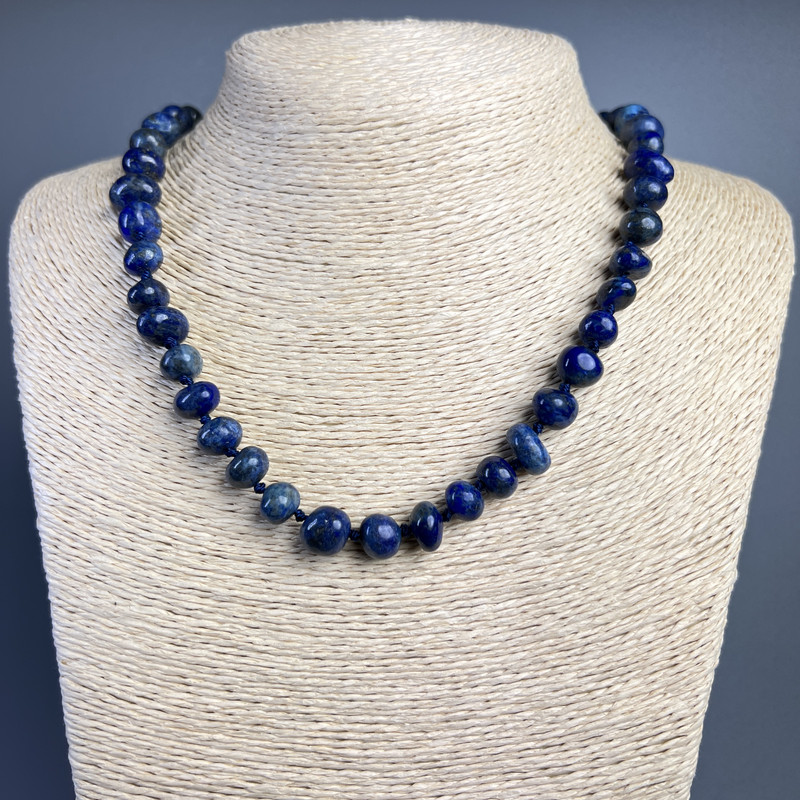 Lapis Lazuli Necklace with natural stone, faceted beads, diameter 10x7 mm +/-, length 50 cm +